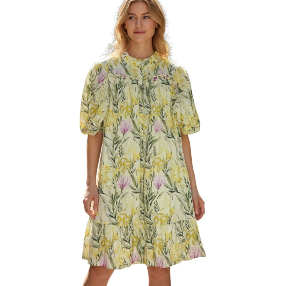GDS Australian Linen Midi Dress Frances Floral Yellow XS